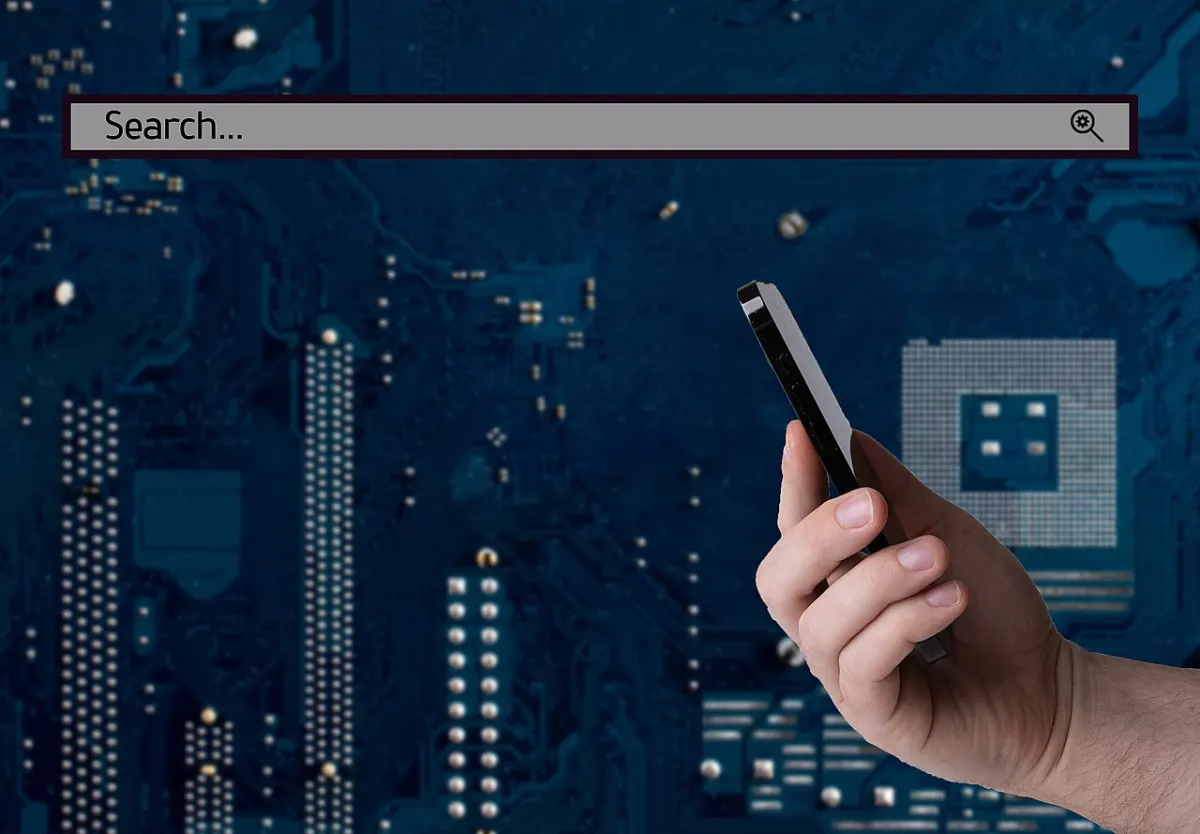 BMI Calculator App - Business and technology concept hand holding smartphone and search bar