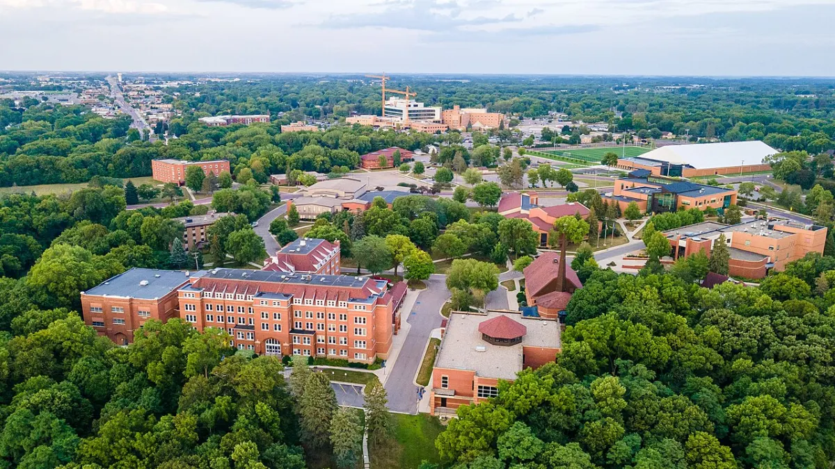 College Management System - BLC campus aerial drone view Bethany Lutheran College Mankato Minnesota