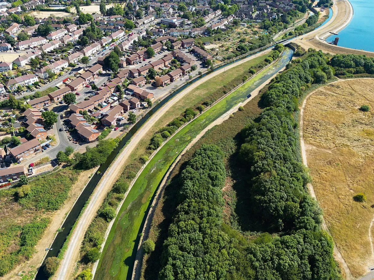 Disaster Relief Management System - Aerial view of River Lee Flood Relief Channel