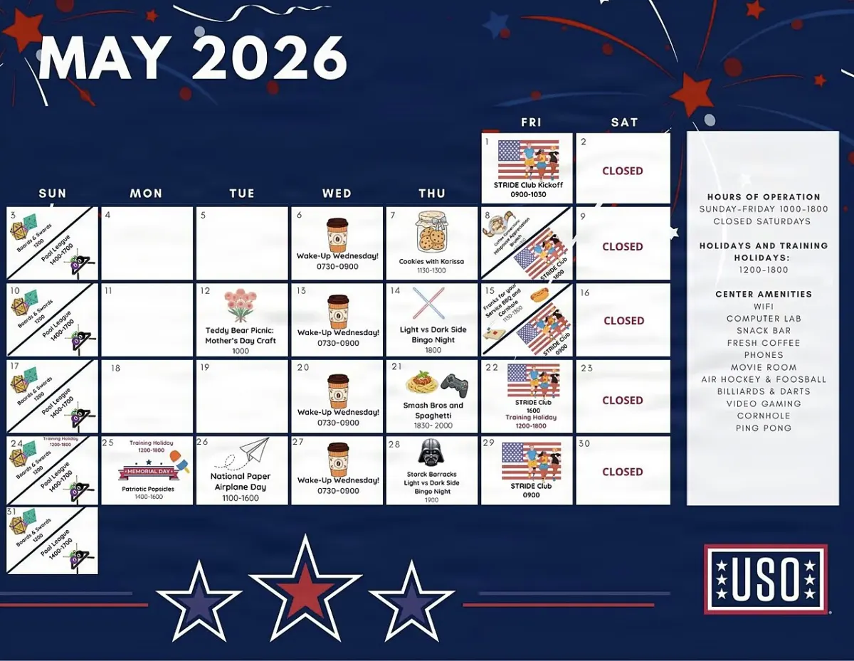 Event Countdown App - USO Ansbach event calendar - May 2026