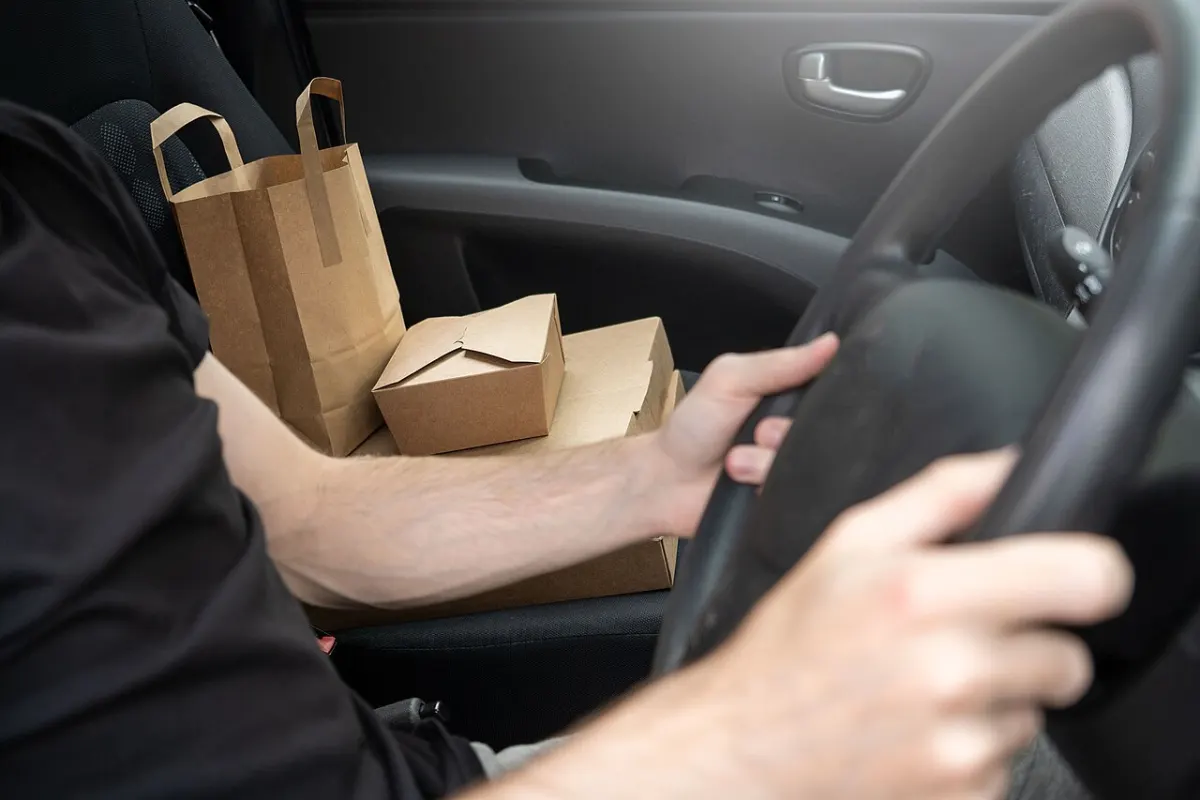 Food Ordering App - Food delivery driver in car