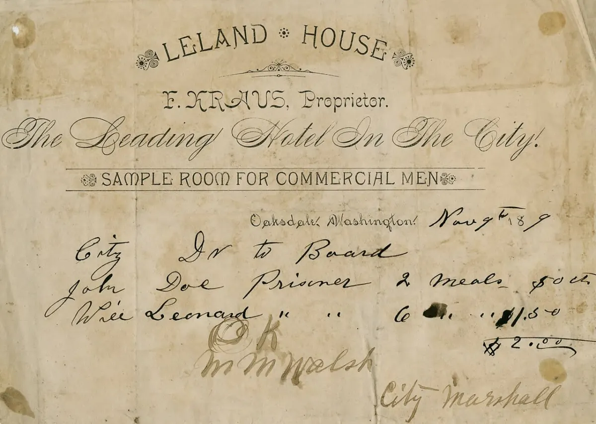 Invoice Management System - Leland House business invoice, Oakesdale, Washington, 1889 - DPLA - 6f4f174712c7acb27bb62e