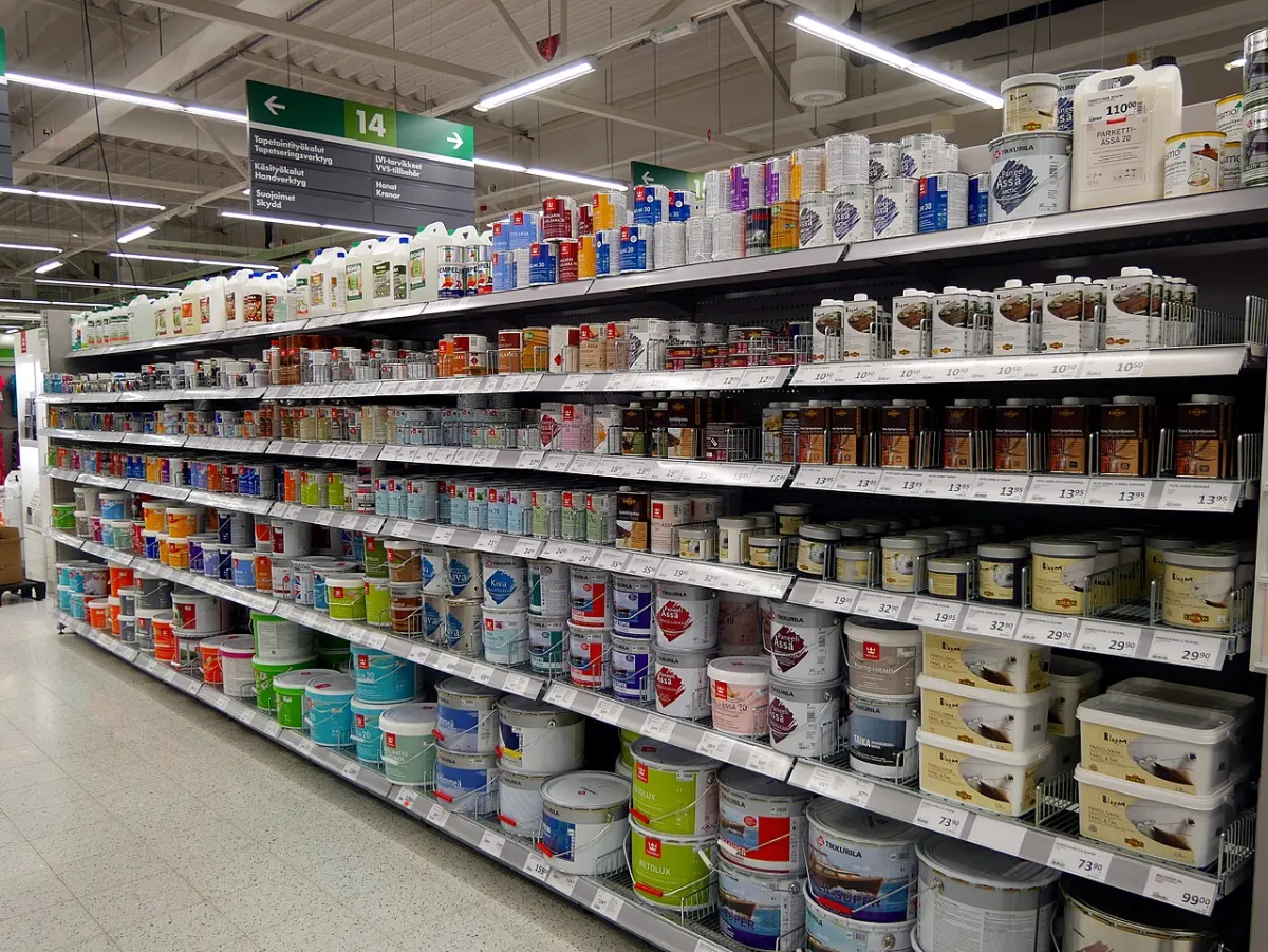 Paint Shop Management System - Paint cans in store