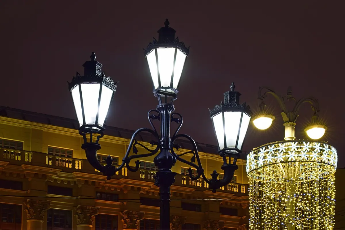 Smart Street Light System - Zholtovsky's house at street lights at night
