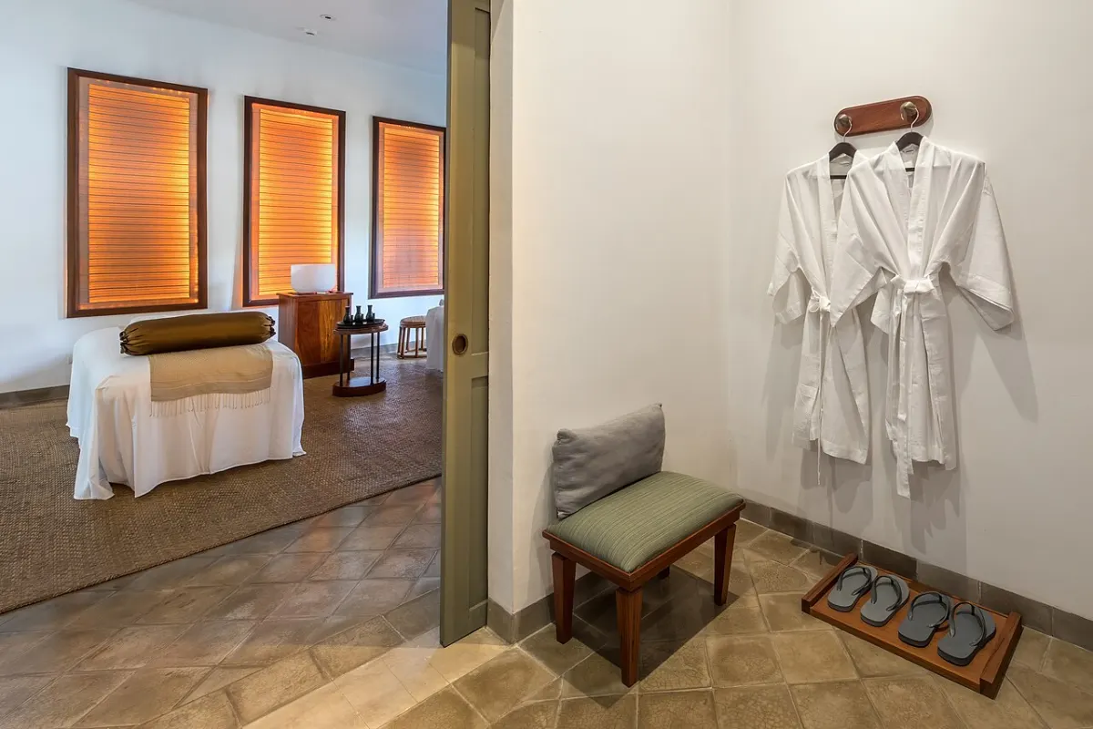 Spa Appointment Booking System - Spa bathrobes and massage parlor in Amantaka luxury Resort & Hotel in Luang Prabang Laos