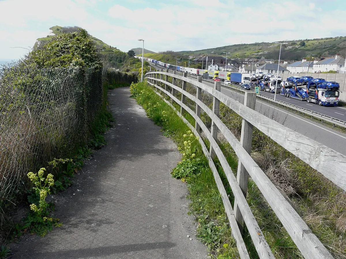 Token Queue Management System - Long queue of waiting traffic on the A20